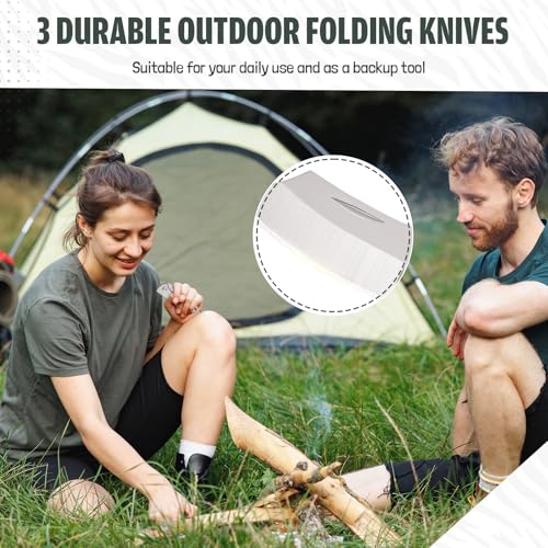 Image of Lothee 3 Pcs EDC Folding Knives - Stainless Steel, 2.48 inch Folded Size, Sharp Portable Tool Knife for Camping Hiking Survival, Practical Gear for Men Women (Silver)