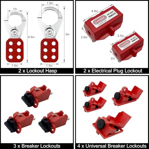 Lockout Tagout Kit Electrical Loto - Clamp-On Circuit Breaker Lockout, Group Lockout Hasps, Lockout Tag, Universal Multi- Pole Breaker with Pocket Bag (Bigger Red Kit) by SAFBY - Image 4