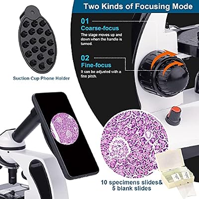 BEBANG Monocular Microscope for Adults Students,40X-2000X Magnification,Dual LED Beginners Kids Microscopes with Science Kits,Phone Adapter,Carrying Case,AC Adapter,15 Slides for Lab Class Study