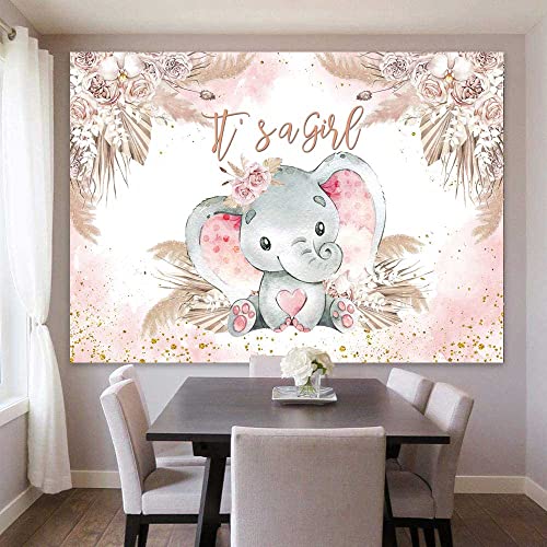 Fondo para Baby Shower Elefante Boho Rosado 7x5ft miniatura 4