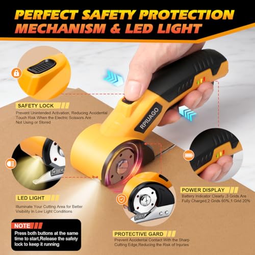 Image of Cordless Electric Scissors, 3000mAh Battery Electric Cardboard Cutter | High-Torque Motor, 2 SK5 Blades, LED Light, Electric Box Cutter for Cardboard, Plastic, Leather, Carpet & DIY Projects
