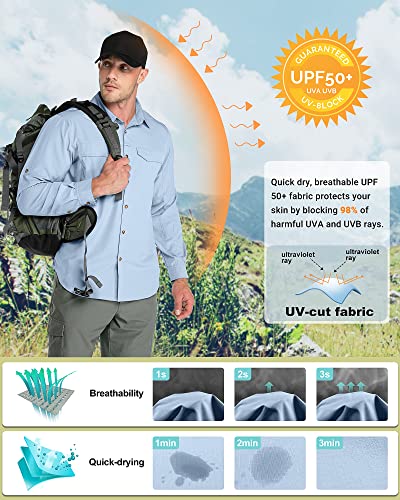 Outdoor Ventures Men's Upf 50+ Uv Sun Protection Spf Hiking Shirt Long Sleeve Lightweight Quick Dry For Safari Travel Fishing #TOP3