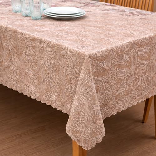 Image of Dakshya Industries PVC Waterproof Dining Table Cover 54x78 Inch for 6 Seater | Floral Printed Washable Oilproof Dustproof Table Cloth for Home Kitchen Dining Table (Imperial Bloom)