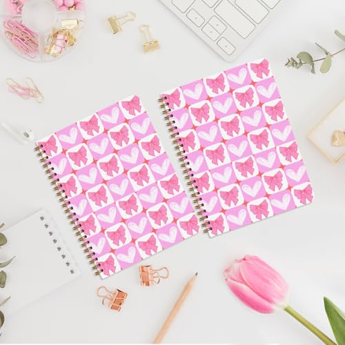 Image of 2Pcs Bow Notebook, Pink Bow Heart College Ruled Spiral Notebook, 160 Pages Hardcover Notebooks Journals for Writing Travel Business Office, Cute Pink Aesthetic Notebooks for Women