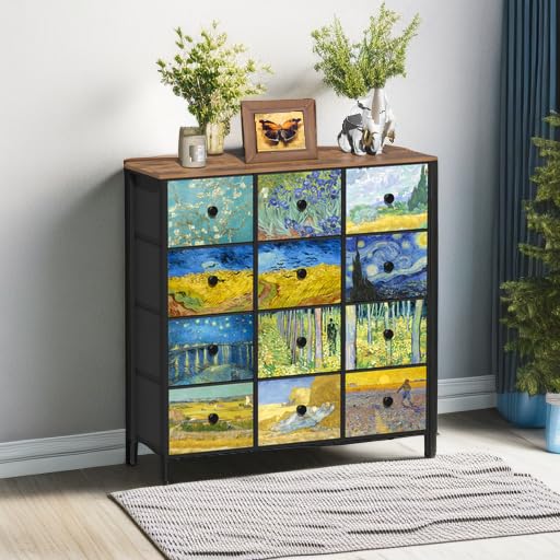 Image of EXOTICA Dresser for Bedroom with 12 Drawers Tall Dresser & Chest of Drawers Fabric Dressers Storage Tower for Living Room Closet Hallway with Wooden Top and Metal Frame