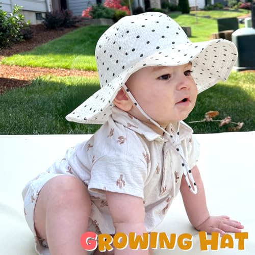 Image of HONGTEYA Baby Sun Hat Toddler Girl Beach Hat Sun Protection Adjustable Outdoor Summer Wide Brim Bucket Hat for Infant Kids