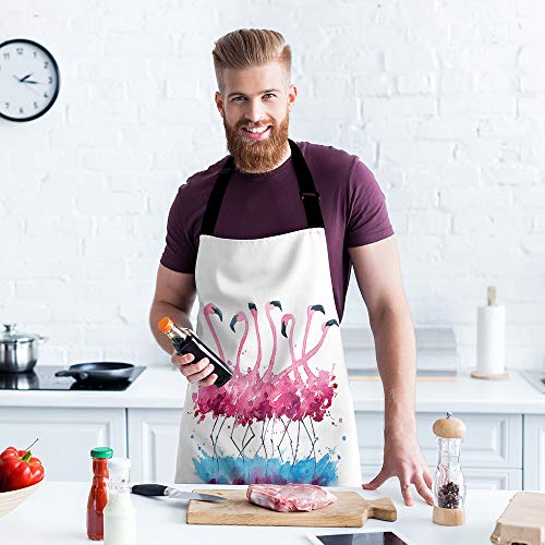 Moslion Flamingo Apron 31X27 Inch Tropical Love Birds Feather Romance Brushstroke Splash Watercolor Kitchen Chef Waitress Cook Aprons Bib With Adjustable Neck For Women Men Girls #TOP3