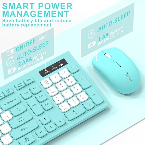 Image of Wireless Keyboard and Mouse Combo, Full-Sized Quiet Wireless Keyboard and Adjustable DPI Mouse, 2.4GHz USB Receiver, Keyboard and Mouse for PC, Windows, Desktop, Laptop (Tiffany Blue and White-B)