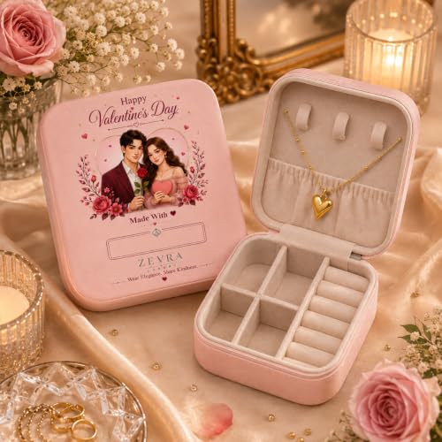 Image of Personalized Jewellery Box for Women with Custom Name & Anti Tarnish Heart Pendant Necklace | Valentine's Gift for Girlfriend | Romantic Gift for Wife | Birthday Gift