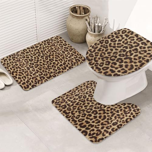 Tapis de bain imprimé léopard trois pièces lavable et ultra doux - 2