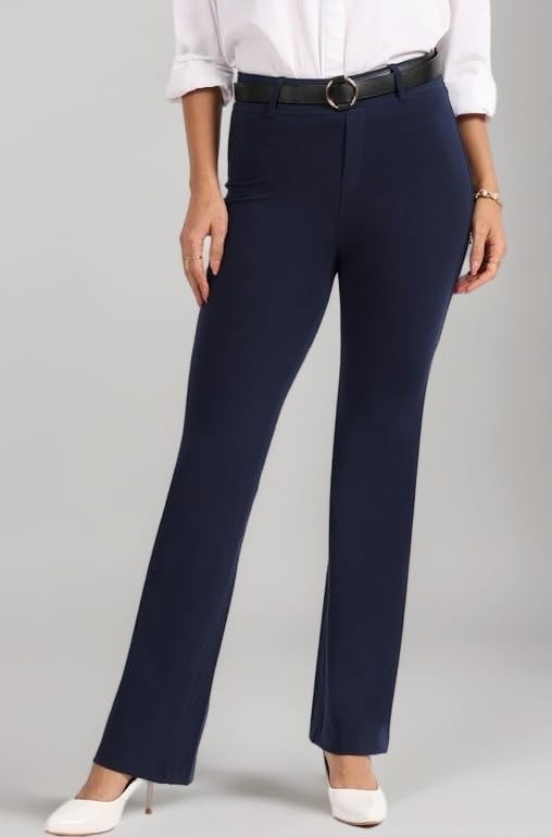 AM:PM Air Flare Trousers Cotton for Women Above 5'5 ft Tall | Bootcut Trousers and Formal Pants for Women Office wear | Tailored fit