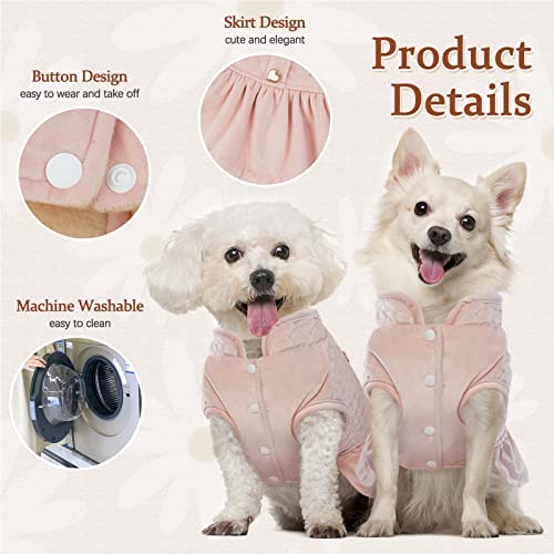 Kuoser Dog Coat Puppy Winter Clothes, Soft Fleece Lining Girl Dogs Vest Dress, Windproof Thermal Outfit Pet Cold Weather Jacket Doggie Apparel, Pink Xs - Xl #TOP4
