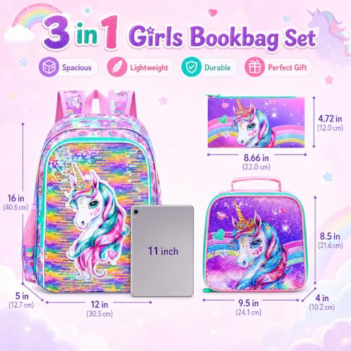 Image of 16 inch Backpack for Girls Boys 4-8, 3Pcs Kids Bookbag Set with Lunch Box, School Bag for Preschool Kindergarten