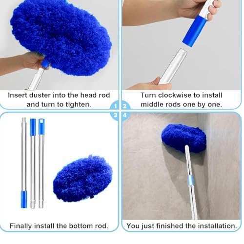 Image of Maxoshine Fan Cleaner Brush with Long Rod Flexible Fan Cleaning Mop Microfiber Dust Cleaner Foldable Duster Microfiber Duster for Cleaning of Home, Kitchen, Car (Drkblu+Yellow)