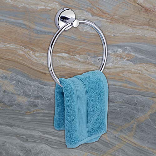 Image of USF Round Napkin Towel Ring for Bathroom, 304 Stainless Steel Hand Towel Holder for Wash Basin, Wall Mounted Bath Accessories, Anti Rust Silver Finish, 3 Years Warranty
