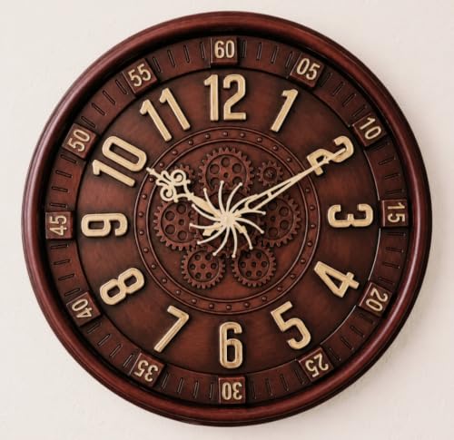 Image of Designer Wall Clock 13.5 Inch for Living Room Stylish Gear Design Seconds Needle | Unique Wall Watch for Bedroom, Office, Kitchen, Hall| No TIK-TIK Decorative Clock for Home Decor
