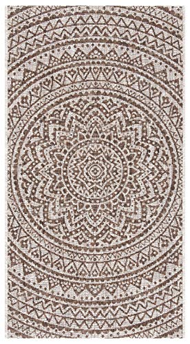 SAFAVIEH Washable Rug Outdoor Courtyard Collection - 2' x 3'7", Light Beige & Light Brown, Non-Shedding & Easy Cleaning, Ideal for Patio, Front Door, Entryway, Doormat (CY8734-36312)