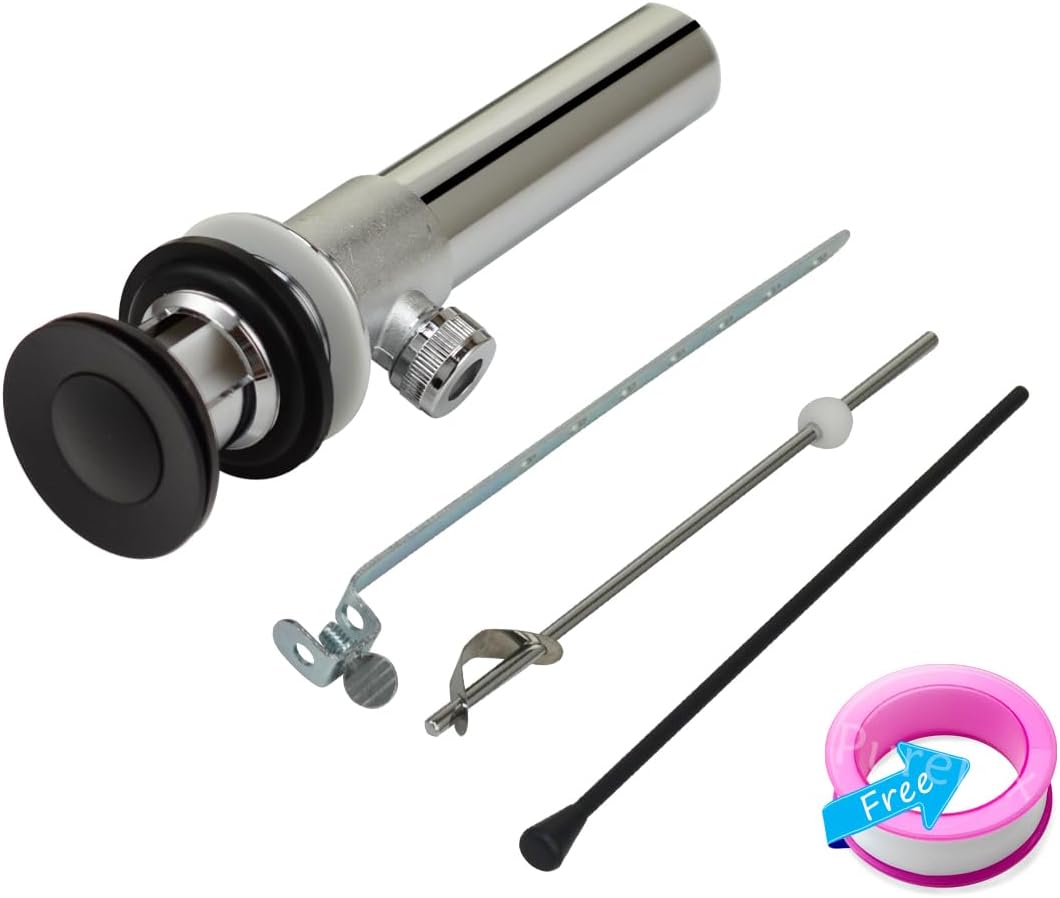 Purelux Bathroom Sink Drain Stopper Assembly with Lift Rod for Lavatory Faucet Vanity Sink, Matte Black Finish