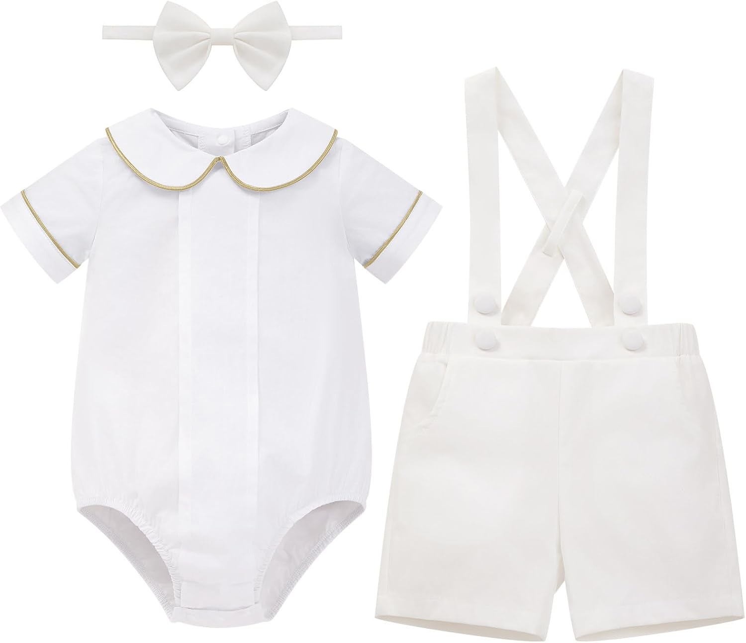 IBTOM CASTLE Newborn Baby Boy Baptism Outfit Suspender Shorts Romper Bowtie Infant Gentleman Formal Suit for First Birthday