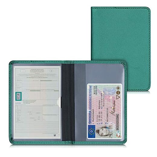 kwmobile Funda para permiso de circulación coche de cuero sintético - Con espacio para tarjetas 9.2 x 13 CM doblado - verde oscuro