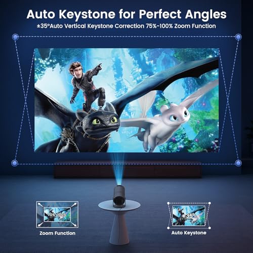 Image of [Built-in Apps]Mini Portable Projector with WiFi and Bluetooth, Movie projector 1080P HD Supported, Auto Keystone Correction, 180 Rotatable, Compatible with TV Stick, HDMI, USB,Laptop(Grey)
