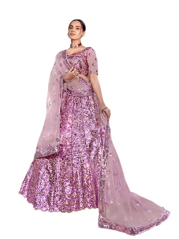 Buy FUSIONIC Lilac pink color Soft net base sequins work lehenga choli For  Women at Amazon.in