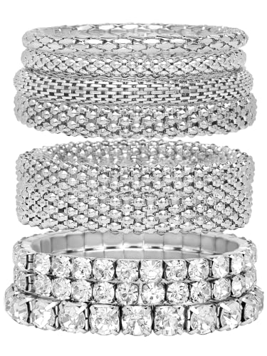 Badgley Mischka Women's Bracelet - Stackable Stretch Layered Crystal Snake Panther Link Mesh Bangle Tennis Bracelet