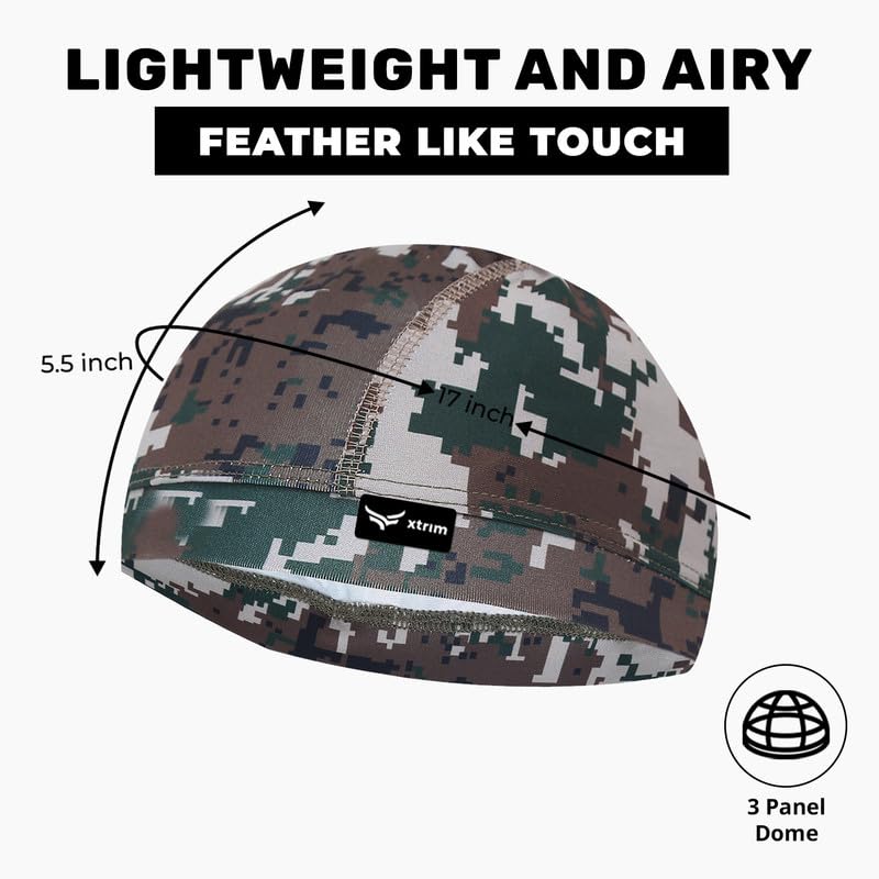 Image of XTRIM Unisex Helmet Skull Cap for Bikers & Cyclists, Cotton Head Cap, Hair Inner Helmet Cap for Men, Sweat Cooling Beanie Cap for Men for Women, Skull Mask for Summer, Bike Accessories (Camo Green)