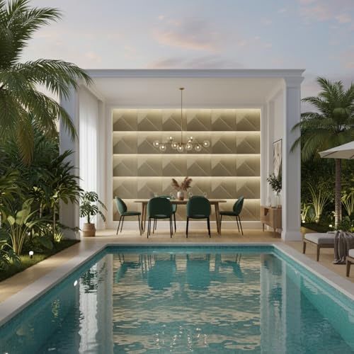 Image of Kayra Decor 3D PVC Wall Panels - Stripe Design, Champagne Gold Color 19.7 inch x 19.7 inch (Pack of 3) - Covers 8.07 Sq. Ft.
