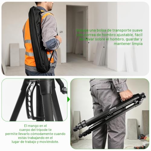 Miniatura 6 de Huepar Trípode 1,6 M Cabeza Plana Trípode De Aluminio Para Nivel Láser, Con Burbuja Horizontal, Con Rosca Macho De 5 8 -11 Y Adaptador De Tornillo 1 4 -20, Soporte Para Móvil Incluida- Tpd16a1