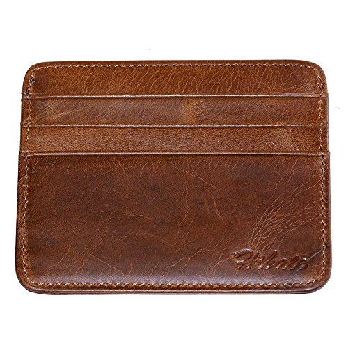 Preisvergleich Produktbild Hibate (Braun) Leder Herren Kreditkartenhülle Männer Kreditkartenetui Abgeschirmt, RFID Schutzhülle Kreditkarten Kartenetui, Kartenhalter Halter Etui