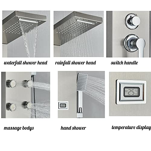 Sistema de columna de ducha con panel de acero inoxidable para lluvia y cascada con masaje miniatura 7