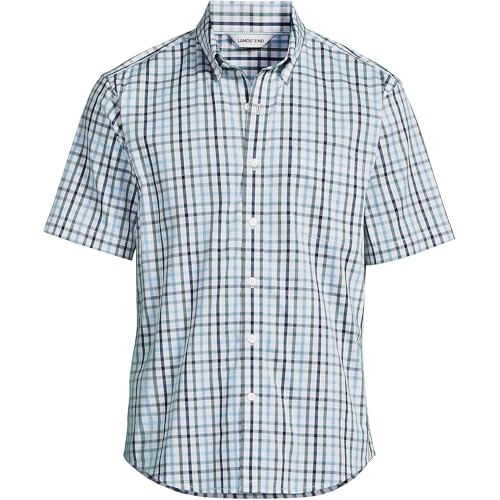 Lands' End Men's Short Sleeve Travel Kit Shirt X-Large Tourmaline Tattersall