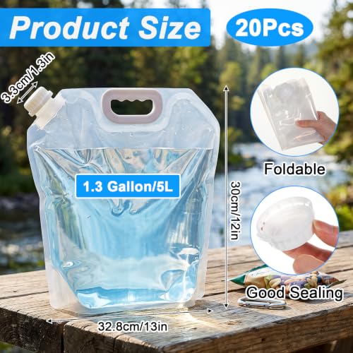 MAQUITA 20 Pcs Bolsa de Agua Plegable de Emergencia, Contenedor de Agua Plegable de 1.3 Gal, Almacenamiento Claro de Plástico para Camping, Senderismo, Viajes, Emergencia, Libre de BPA, Antiderrame, Congelable miniatura 2