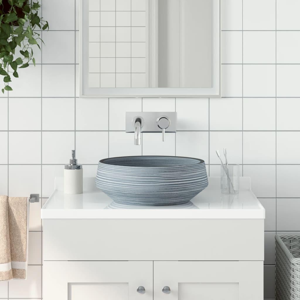 ShGaxin Lavabo sobre encimera Redondo cerámica Gris Φ41x14 cm, Fregadero, Lavabo Baño, Lavamanos Baño, Lavatorio Casa De Banho, Mueble Lavabo sobre Encimera - 155066