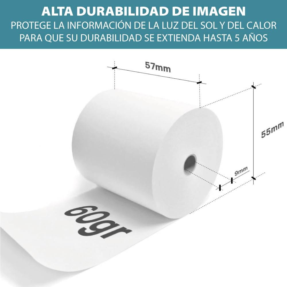 Papel Térmico - Caja de 80 Rollos de Papel para Impresora Térmica - 57 x 55 mm - No Requieren Tinta - Compatibles con Todas las Impresoras Térmicas - No Contienen Bisfenol-A - La Casa del TPV
