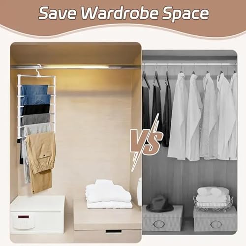 2 Stück Hosenbügel Platzsparend, 6 Etagen Edelstahl Kleiderbügel Hosen, Mehrfach Faltbare Hosenbügel, Kleiderbügel für Hosen, Jeans, Handtücher, Schals, Krawatten