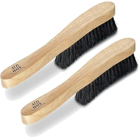 Atzi Hats Hat Brush Clothes Brush for Suits Lint Brush Felt Cowboy Hat Cleaner Suit Brush Laundress Lint Roller Wool Cashmere Velvet Furniture Pet Hair Cleaning Kit 100% Horsehair Bristle - 2 Pack Cover