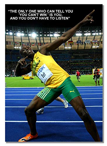 Usain Bolt - Póster A3 sin marco, diseño de velocista jamaicano corriendo y con cita deportiva