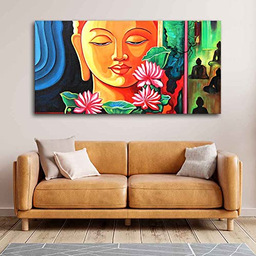 Image of VIBECRAFTS Canvas Paintings for Living Room Drawing Room Spiritual Gautam Buddha Canvas Wall Painting Fitted With Wooden Frame For Home | Office | Living Room | Gift (PTVCH 2499)