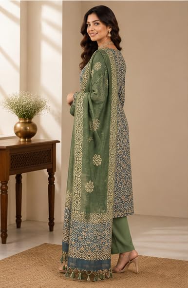 Image of STB-SILK TEXTILES BHAGALPUR Salwar Suit Cotton Silk Batik Print Dress Material Unstitched Suits Piece With Dupatta Dress material for women & girls
