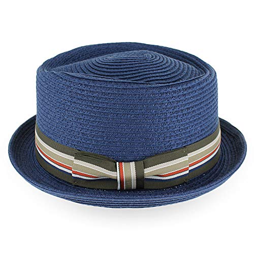 Image of Belfry Men /Women Summer Straw Pork Pie Trilby Fedora Hat in Blue, Tan, Black