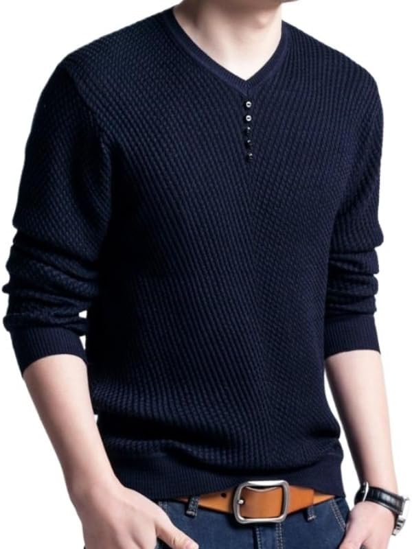 Men's Long Sleeved Sweater Korean Casual Slim Fit V-Neck Youth Sweaters
