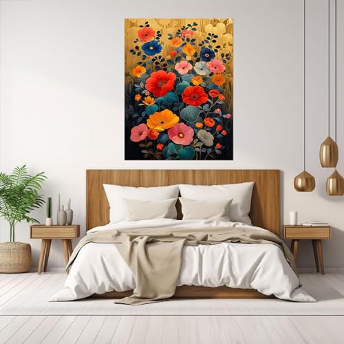 Tableau decoration murale salon moderne abstrait fleurs 60x90cm