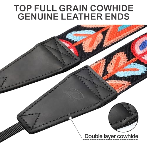 Image of Padwa Lifestyle Colorful Crochet Camera Strap - 2 inch Full Grain Leather Ends Camera Straps for Photographers, Vintage Woven Cotton Soft Suede Fabric Padded Strap with Quick Release fits All Cameras
