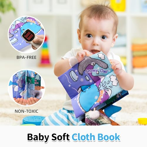 Image of Jollybaby Baby Cloth Books, Touch & Feel Crinkle Soft Books, for Infants Babies, Toddler Early Educational Interactive Stroller Toys, Baby Girl & Boy Gift(Glacier Tails)