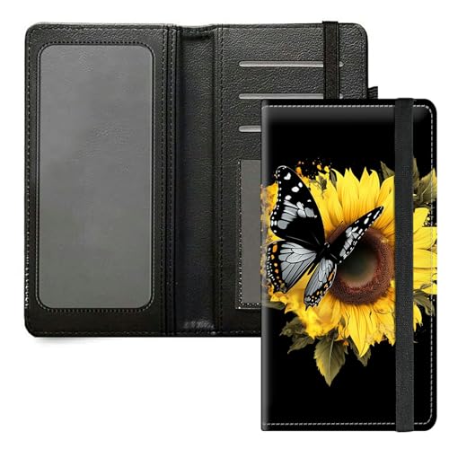 DIGTIALL Checkbook Cover for Men & Women – Premium PU Leather Checkbook Holder with RFID Blocking & Elastic Strap,Sunflower Heart Butterfly
