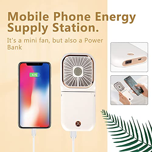 Portable Mini Fan Small Battery Operated Fan 5 In 1 As Power Bank,Phone Holder,Handheld Fan,Desk Fan, Usb Rechargeable Personal Hand Fans,3000 Mah Power Bank,3 Speed Adjustable, Neck Lanyard, White #TOP2