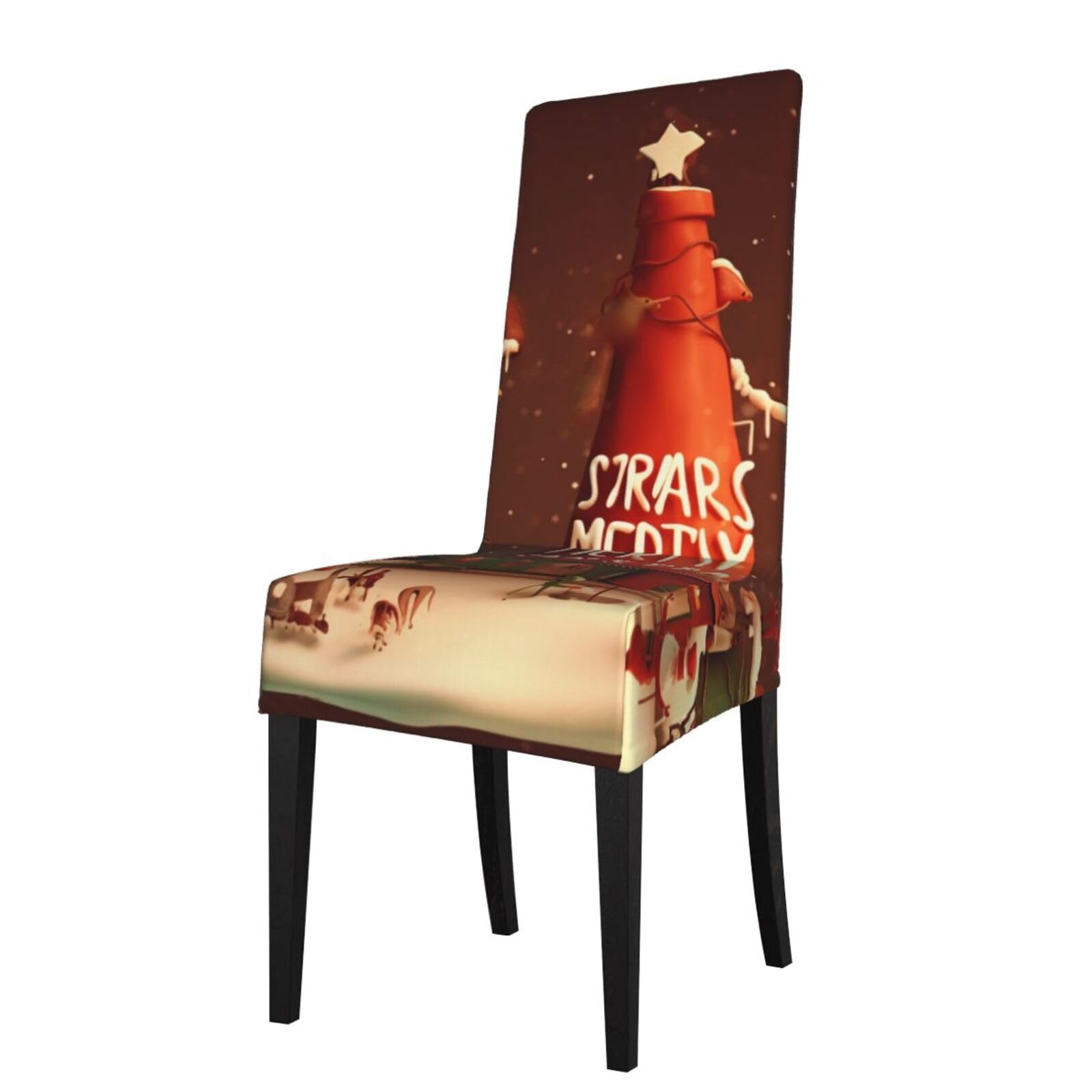 WPKJU Merry Christmas Print Dining Chair Covers Removable Chair Seat Covers Decorative for Kitchen & Bar Stools