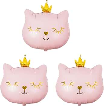 猫バルーン　ピンク　ガーリー　ネコ　王冠　誕生日　韓国　飾り　女の子　イベント Amazon.co.jp: クラウンキャットフォイル風船セット：3ピースかわいい